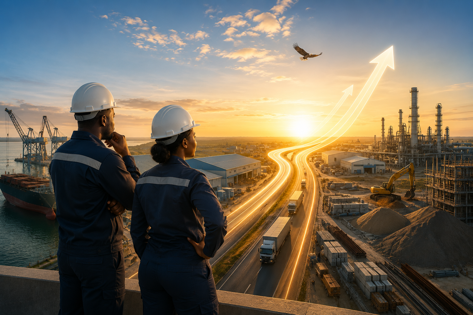 Professionnels africains observant le développement futur des infrastructures industrielles, logistiques et portuaires au Gabon.